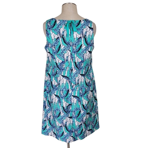 Talbots Shift Dress Size 10 Giraffe Leaves Print Sleeveless Cotton Blend A Line - Picture 4 of 10
